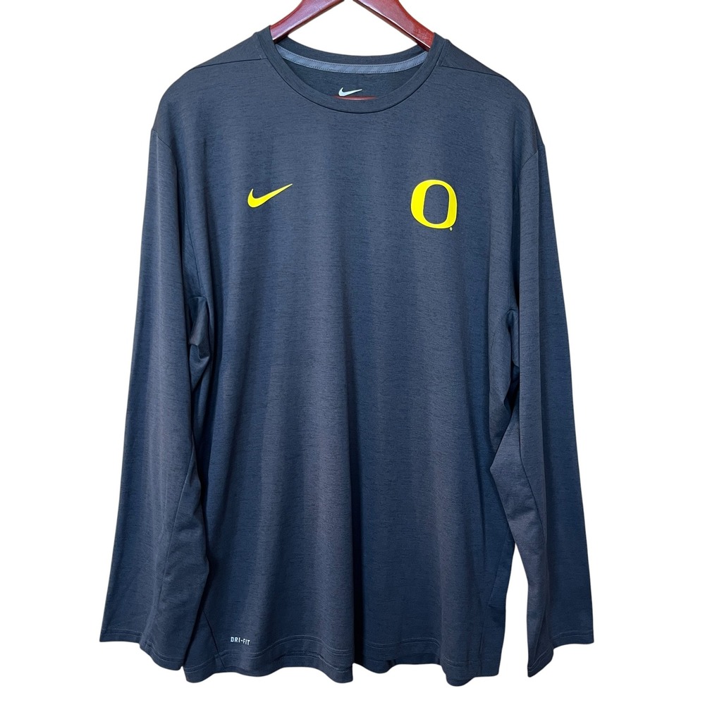 Nike Oregon Ducks Dri-FIT Long Sleeve Shirt Mens XXL Gray Heathered O Logo Gym
